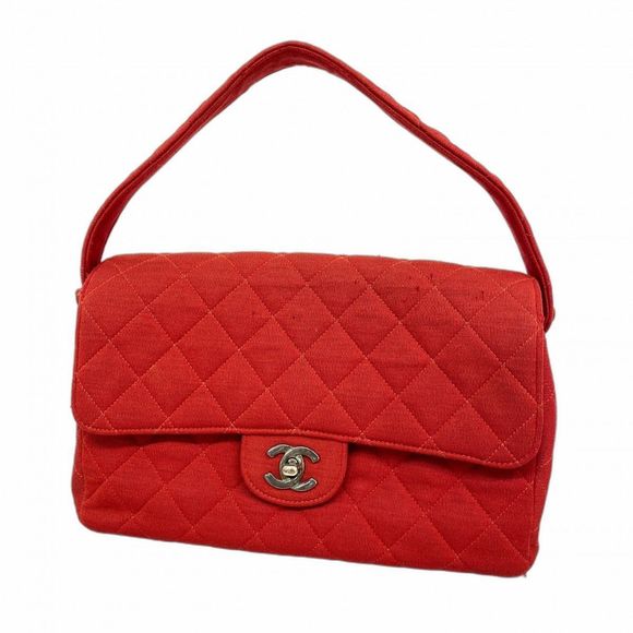 Chanel Matelasse Handbag Double-Face Cotton Red Silver Hardware Pre-Owned Women' - Picture 1 of 16